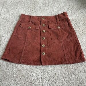 American Eagle Size 6 Rust Skirt A-Line Button‎ Front Pockets Hi Rise Corduroy